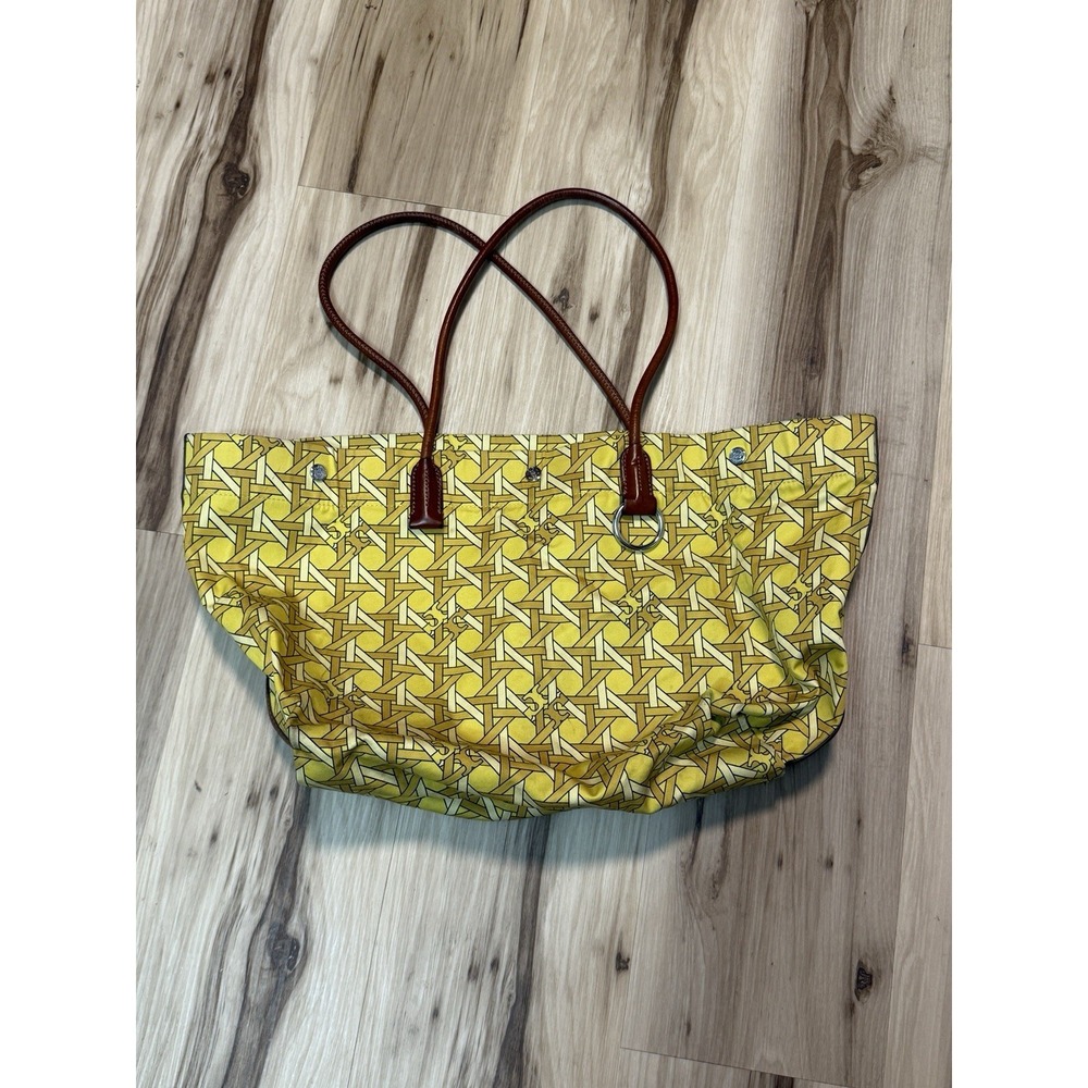 TORY BURCH CANVAS BASKETWEAVE LARGE TOTE SAFFRON YELLOW EAST-WEST